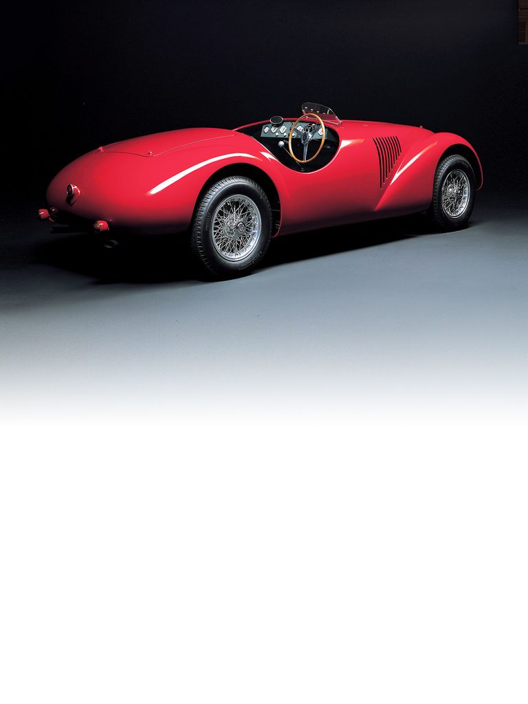 This was the very first car to wear the Ferrari badge. The V12 engine was designed by Gioacchino Colombo with contributions from Giuseppe Busso and Luigi Bazzi.