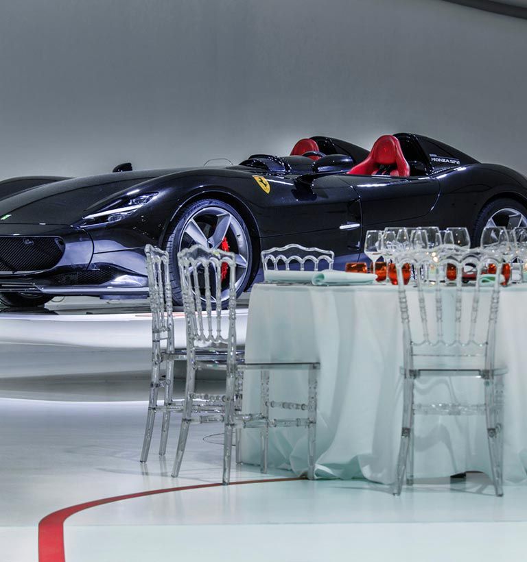 The Ferrari Museum in Maranello and the Enzo Ferrari Museum in Modena are ideal places to organise exclusive events as their spaces deliver a huge emotional impact.