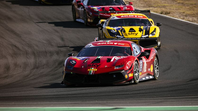 The maiden outing of the Ferrari Challenge Trofeo Pirelli Europe at the Fernanda Pires da Silva circuit in Estoril saw Thomas Fleming (HR Owen - FF Corse) take top honours in a thrilling battle at the Trofeo Pirelli and Axel Sartingen (Lueg Sportivo - Herter Racing) in the Coppa Shell, consolidating his overall lead.