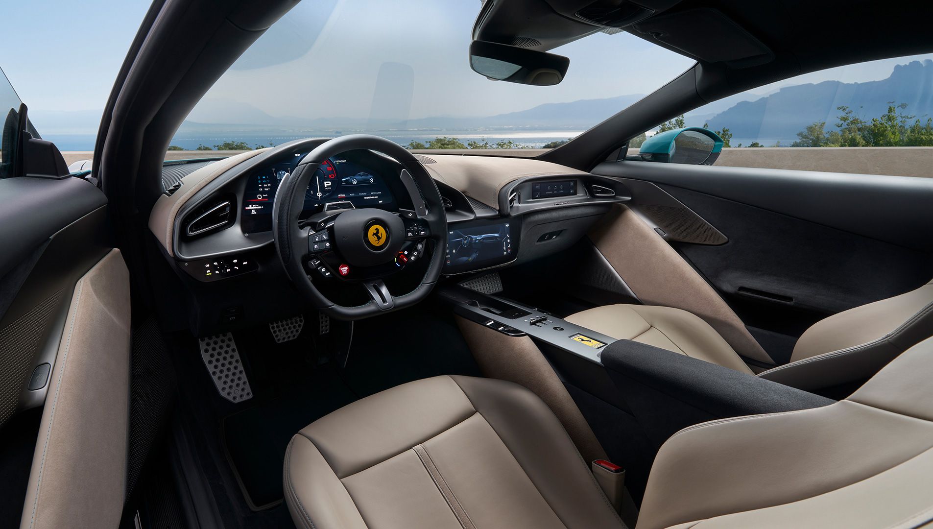 Interior of the Ferrari Amalfi with a new 10.25-inch landscape touchscreen